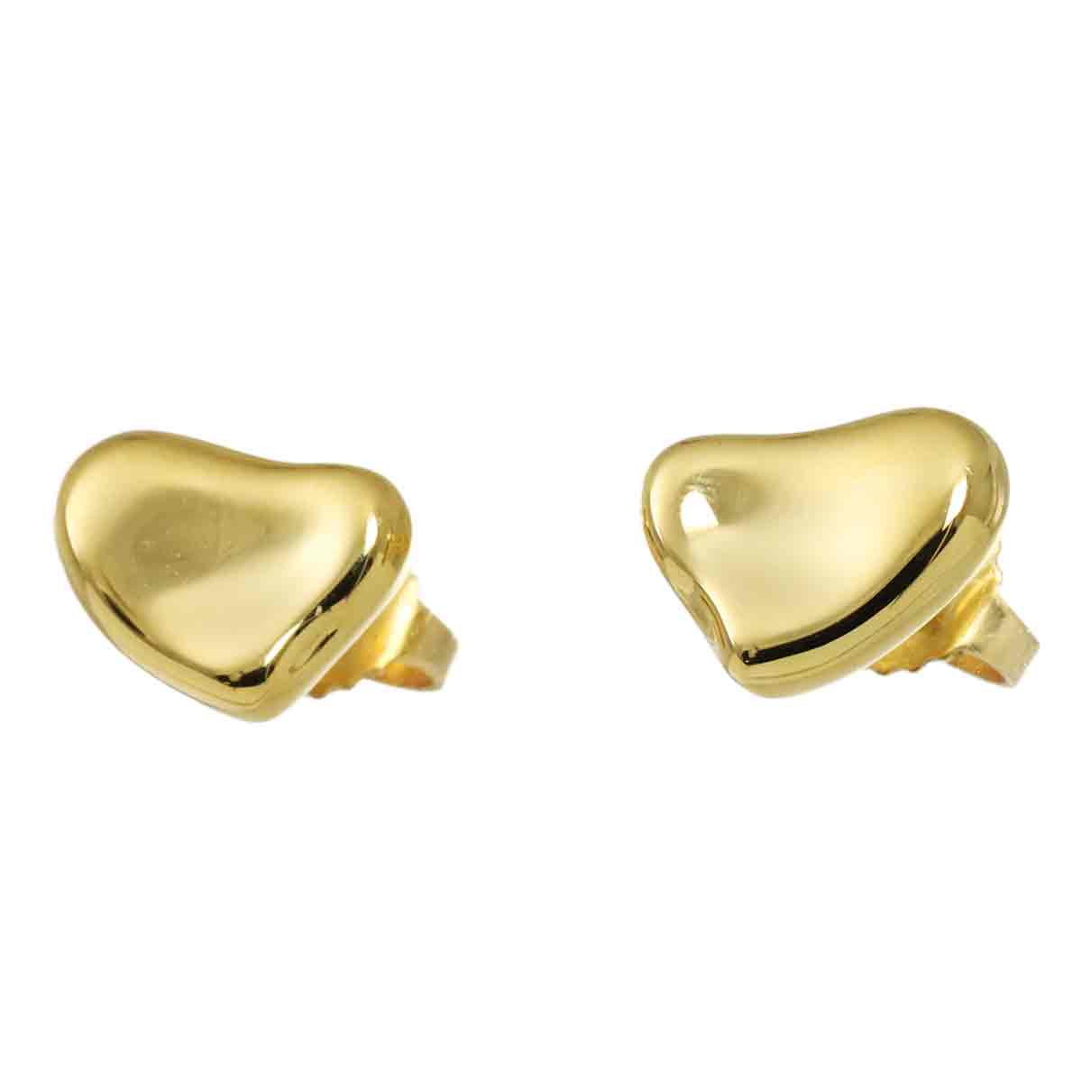 Full Heart Earrings Pierced 18K Yellow Gold 750