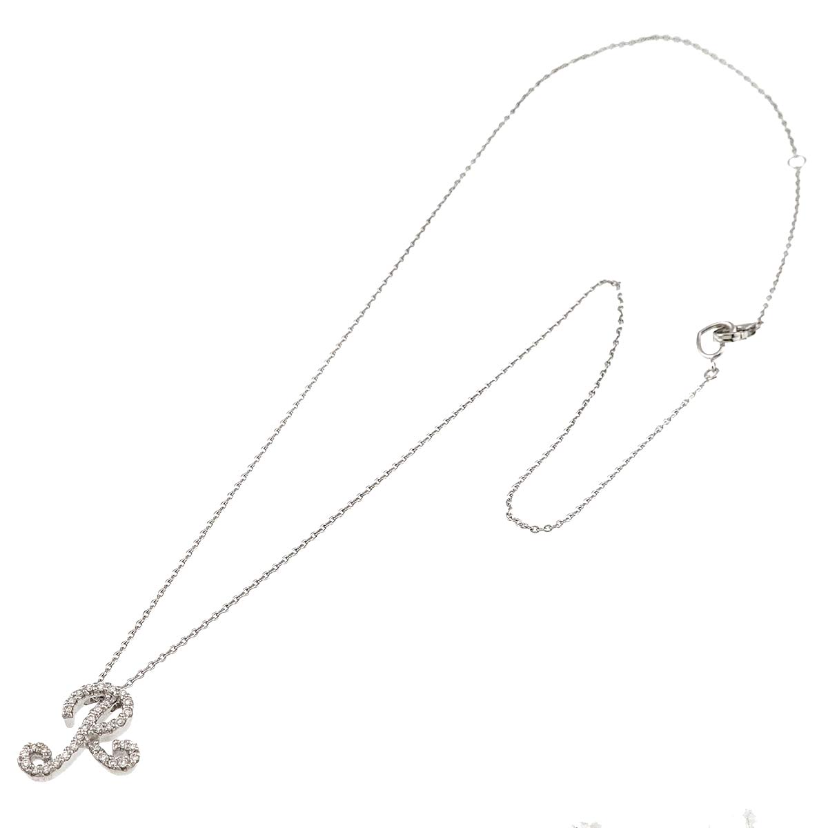Diamond 0.18ct Initial R Necklace 18K White Gold 750
