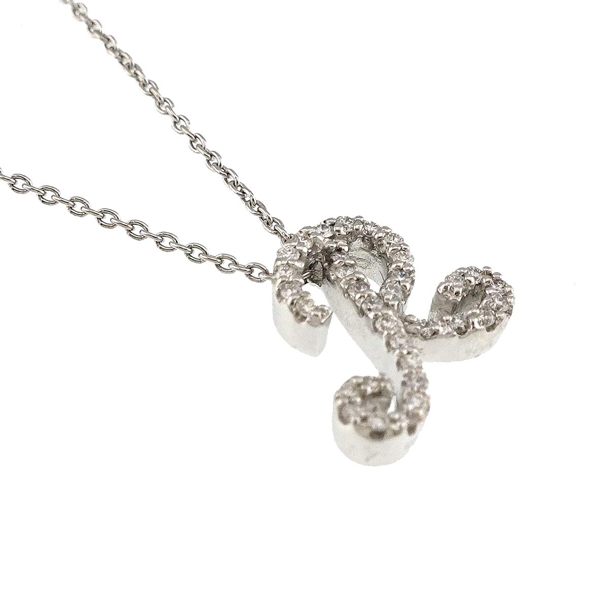 Diamond 0.18ct Initial R Necklace 18K White Gold 750
