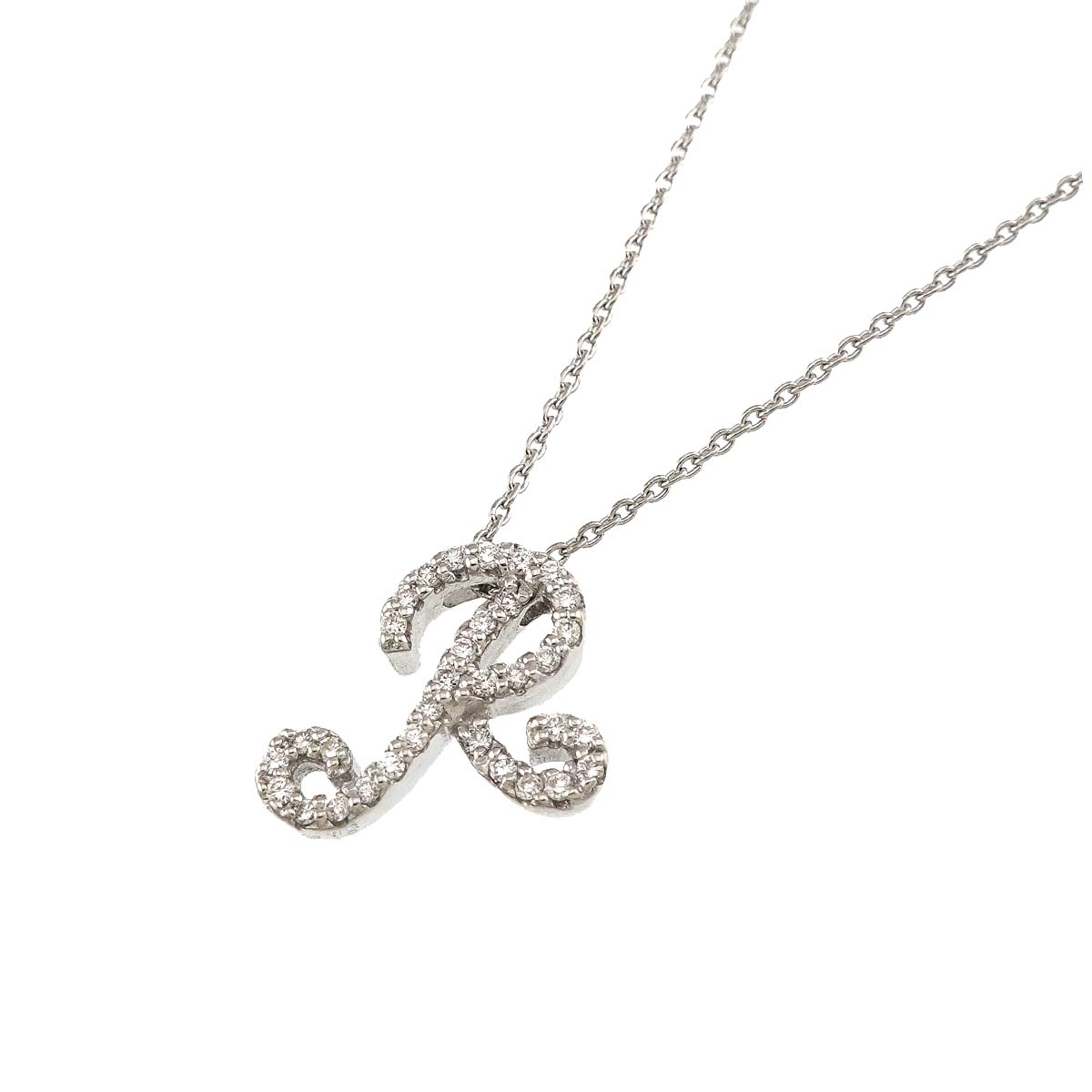 Diamond 0.18ct Initial R Necklace 18K White Gold 750