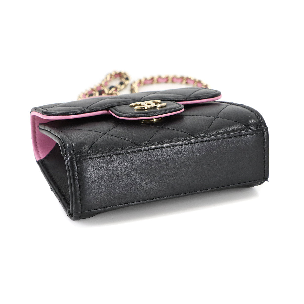 Mini Matelasse Chain Shoulder Bag Leather Black Pink AP2682