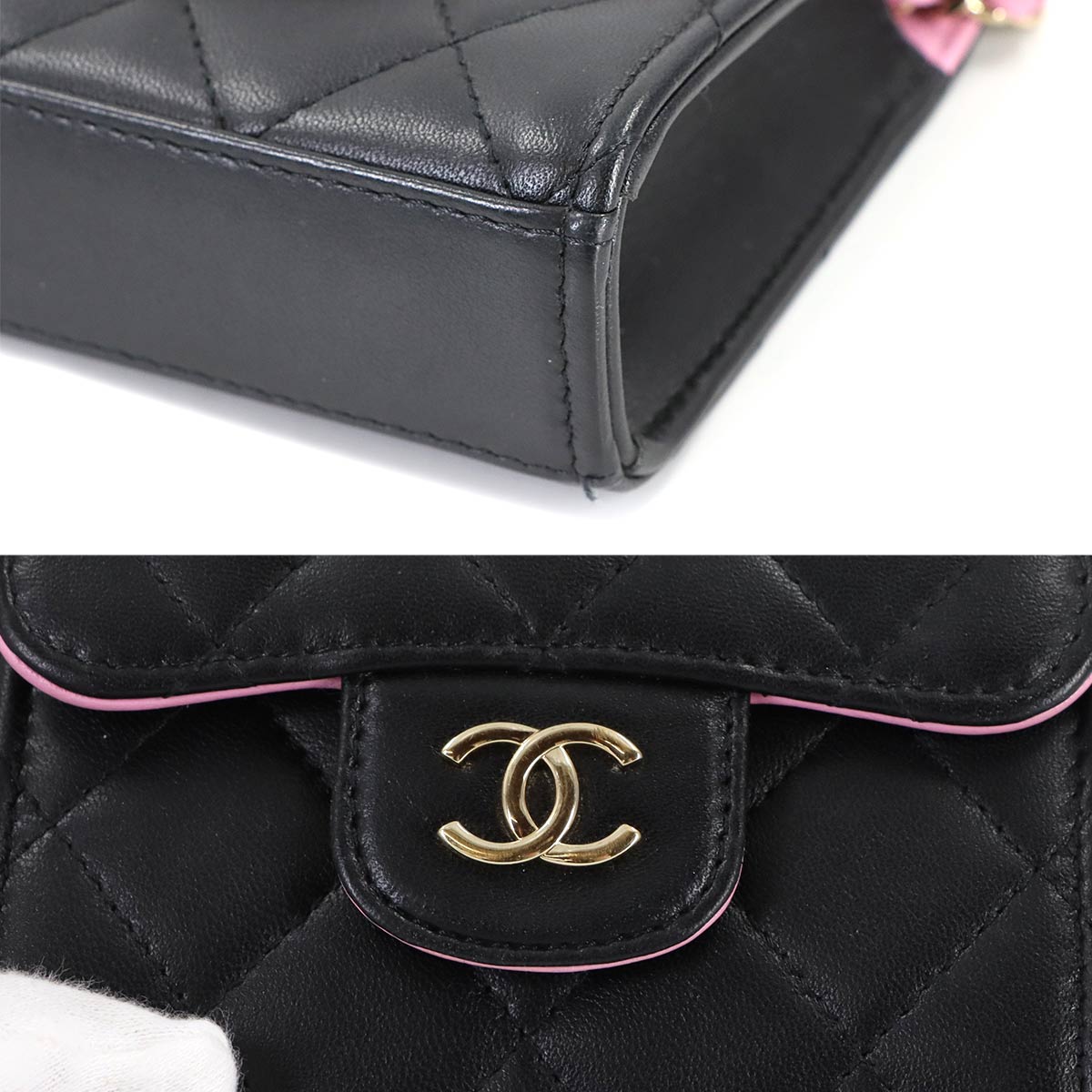 Mini Matelasse Chain Shoulder Bag Leather Black Pink AP2682