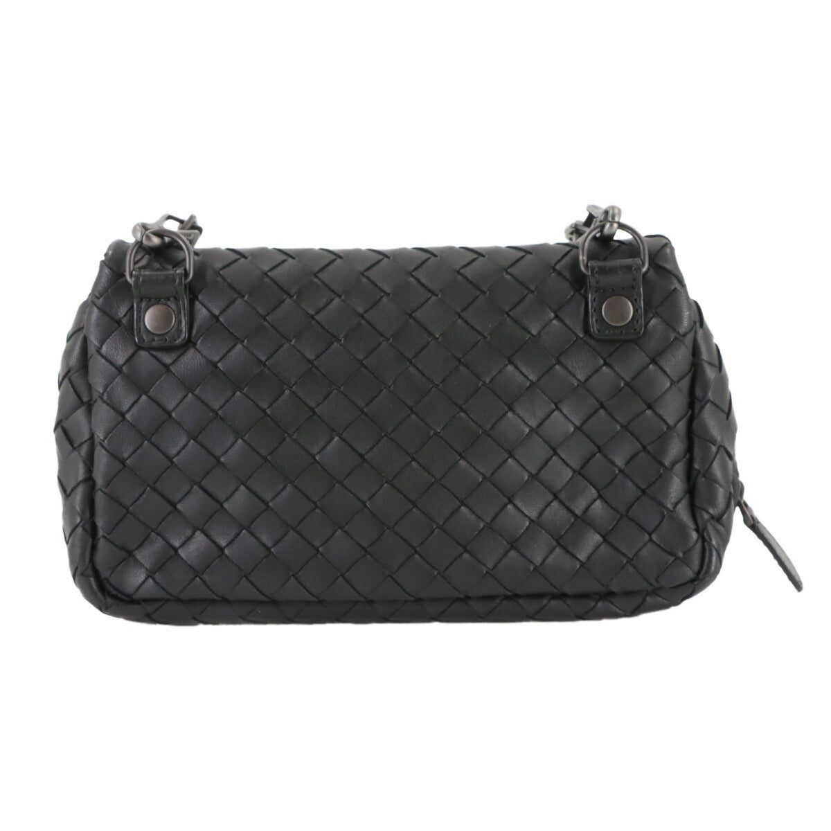 Intrecciato Chain Shoulder Bag Leather Black 310774