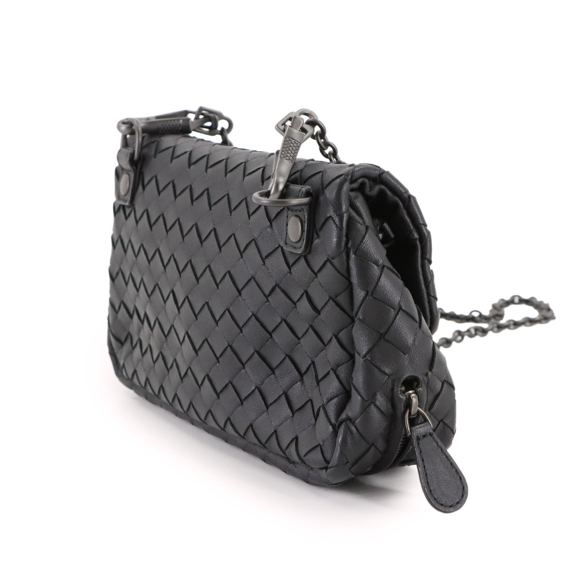 Intrecciato Chain Shoulder Bag Leather Black 310774