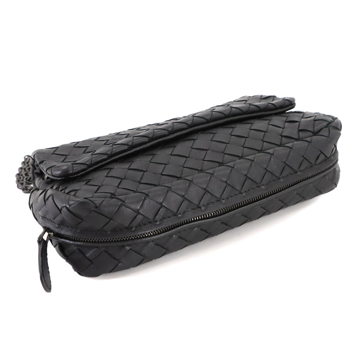 Intrecciato Chain Shoulder Bag Leather Black 310774