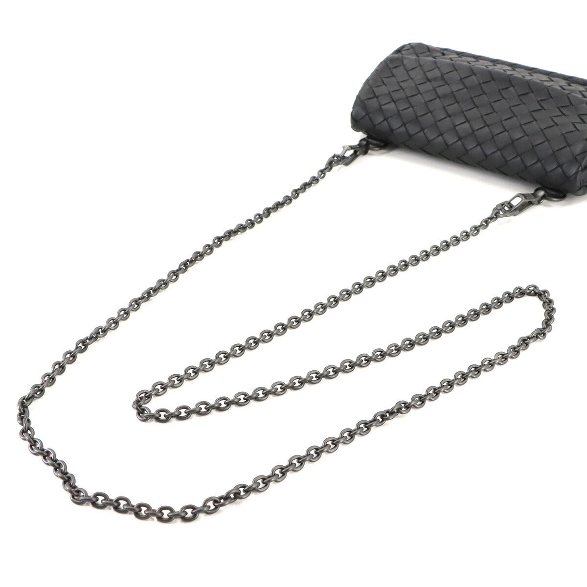 Intrecciato Chain Shoulder Bag Leather Black 310774