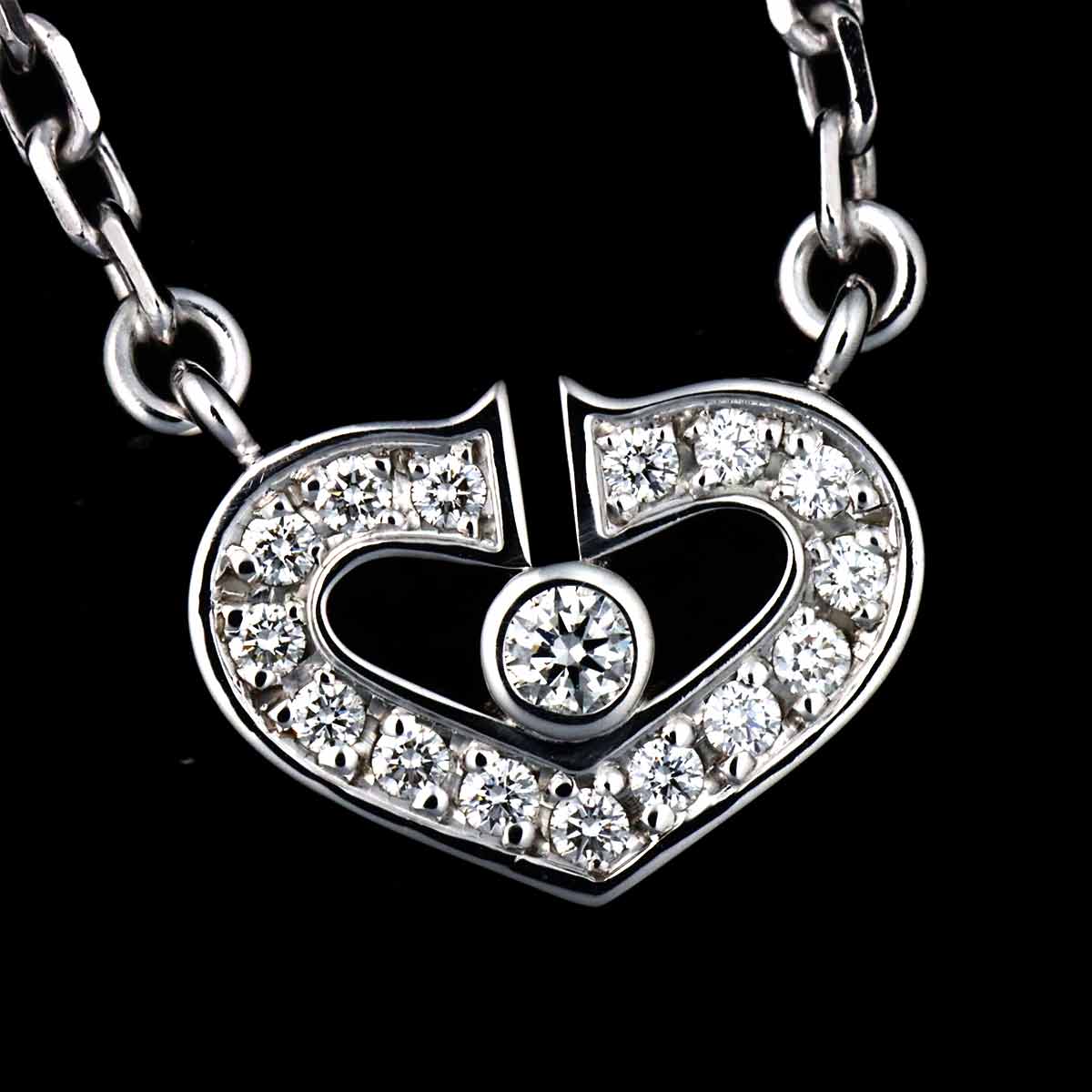 C Heart Diamond Necklace 18K White Gold 750