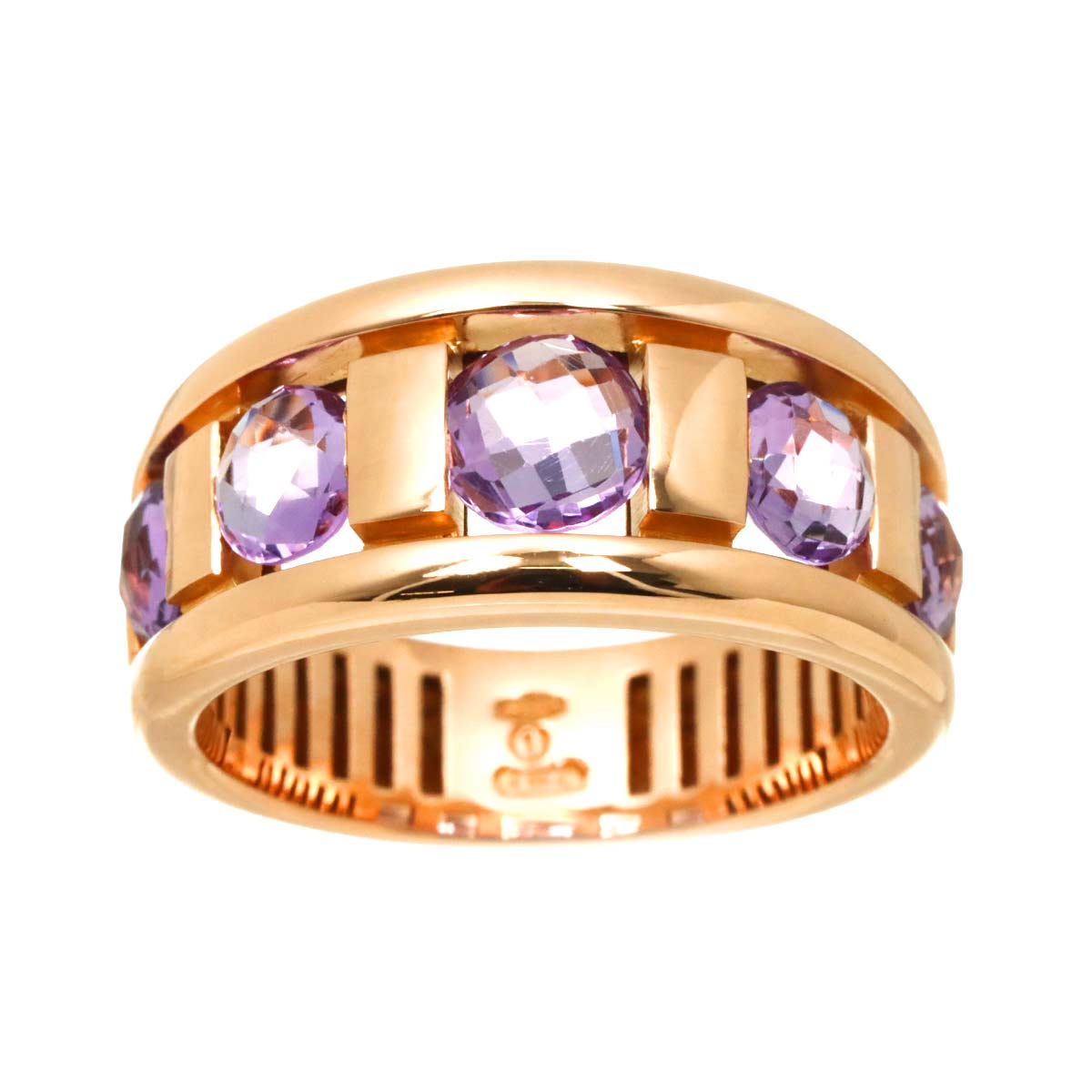 Amethyst Diamond Ring 18K Pink Gold 750 size6.25-6.5(US)