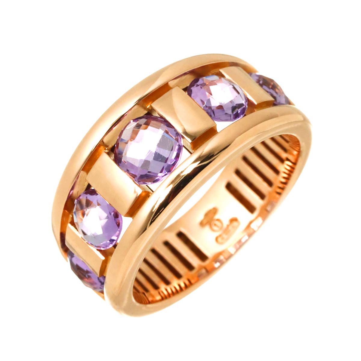 Amethyst Diamond Ring 18K Pink Gold 750 size6.25-6.5(US)