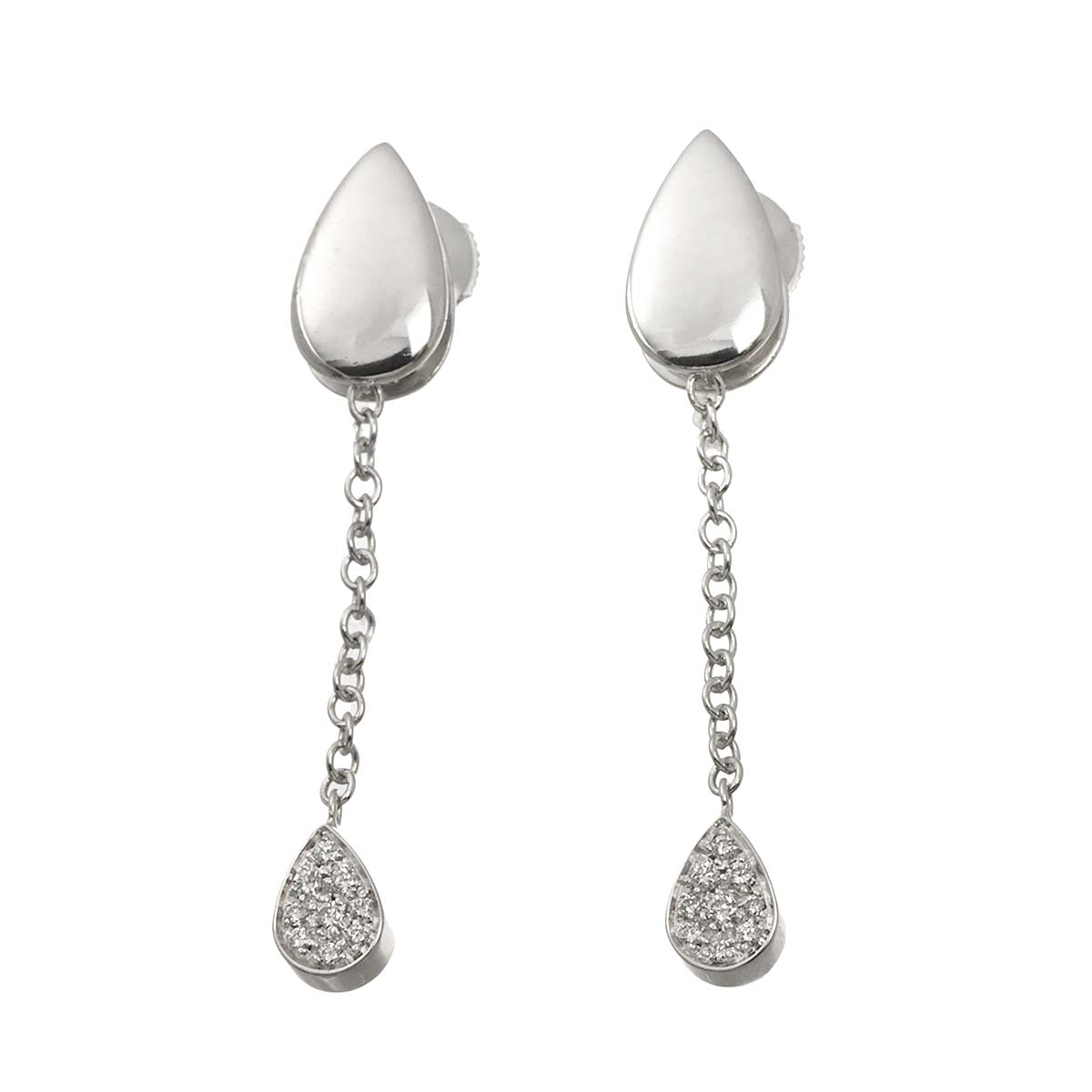 Teardrop Diamond Earrings Pierced 18K WG 750