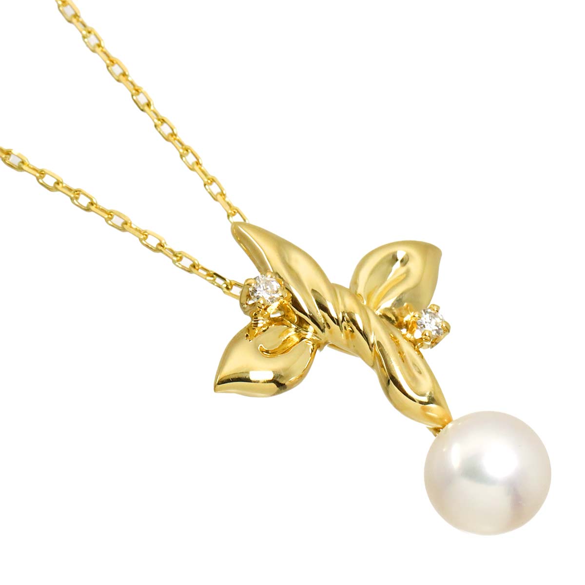 Akoya Pearl 7.6mm Diamond Necklace 18K YG 750