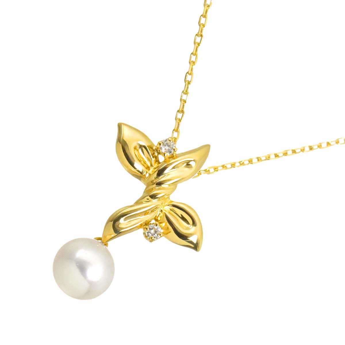 Akoya Pearl 7.6mm Diamond Necklace 18K YG 750