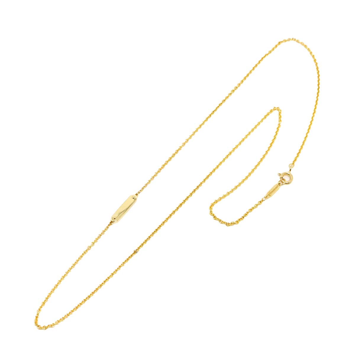 Tag Chain Plate Bar Necklace 18K Yellow Gold 750