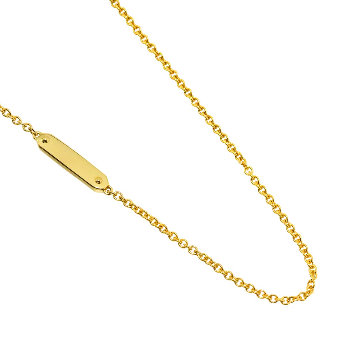 Tag Chain Plate Bar Necklace 18K Yellow Gold 750