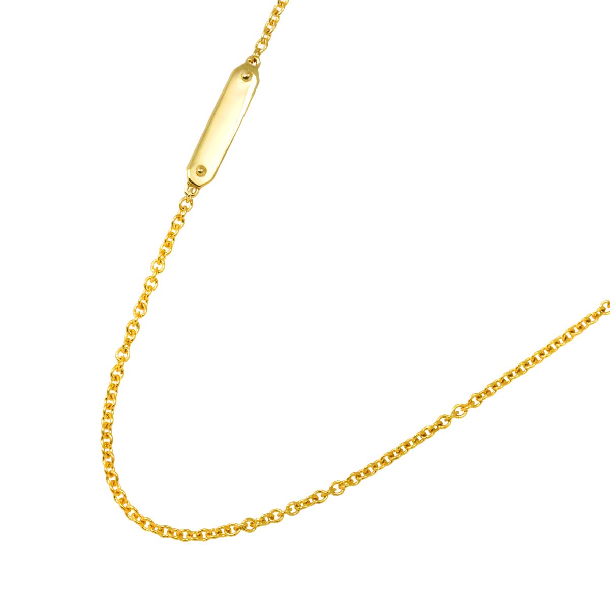 Tag Chain Plate Bar Necklace 18K Yellow Gold 750