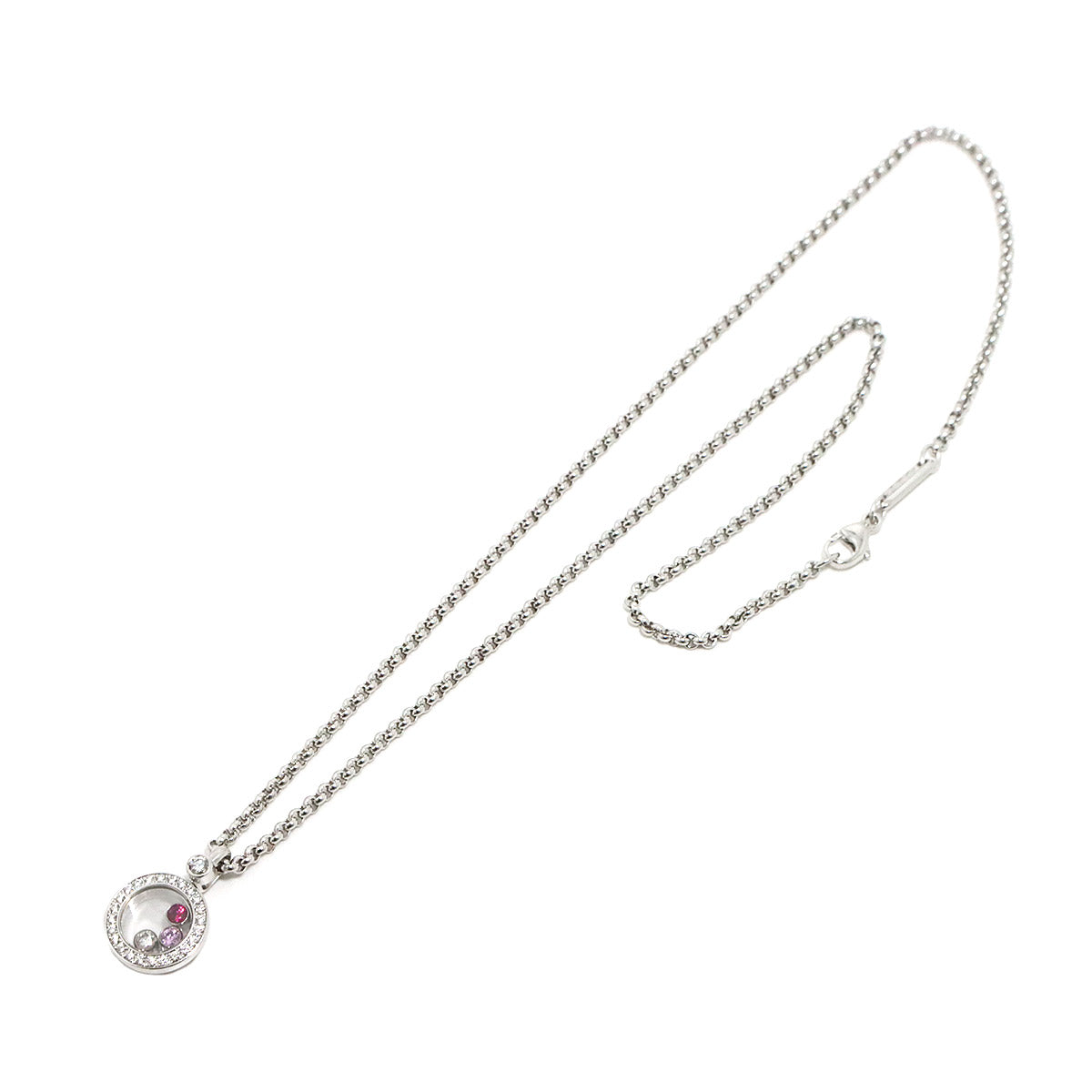 Happy Diamond Sapphire Ruby Necklace 18K White Gold 750