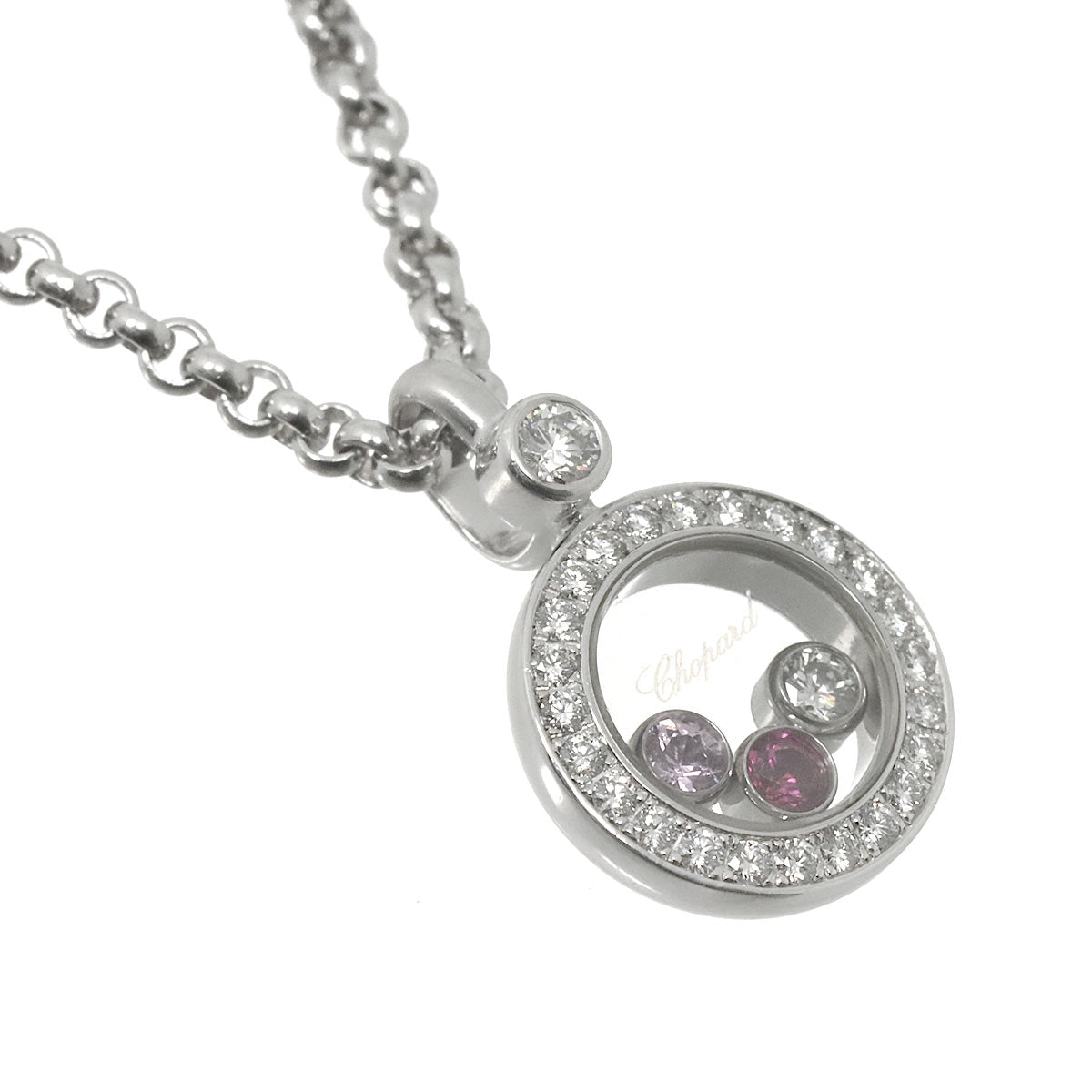 Happy Diamond Sapphire Ruby Necklace 18K White Gold 750