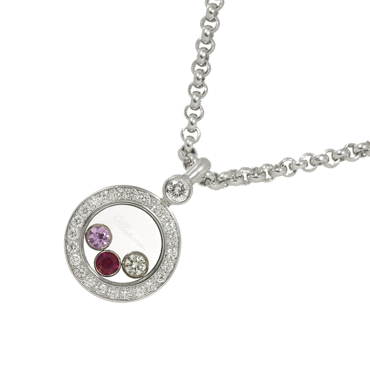 Happy Diamond Sapphire Ruby Necklace 18K White Gold 750