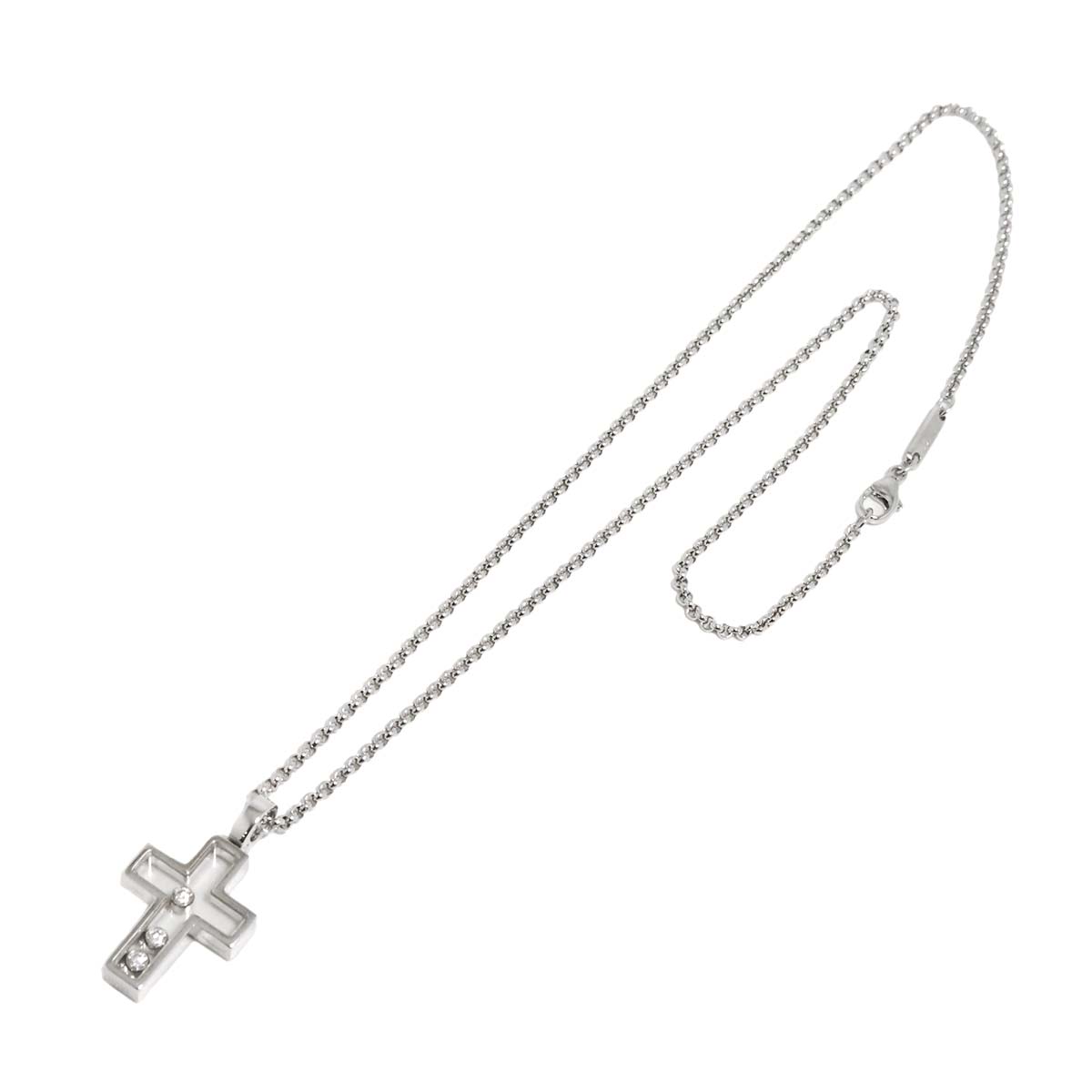 Happy Diamond Cross Necklace 18K White Gold 750