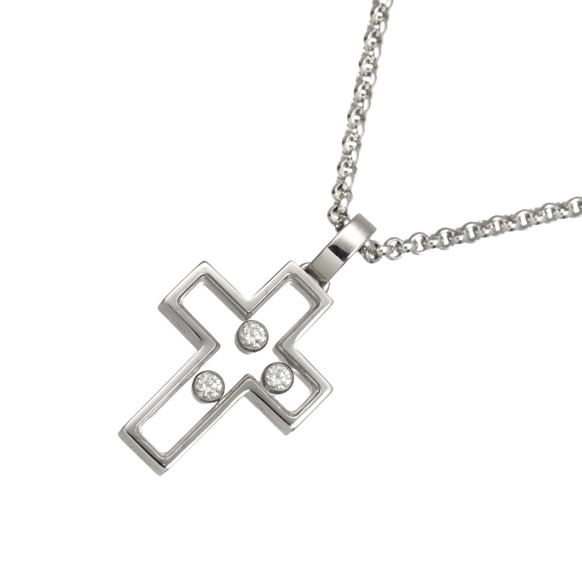 Happy Diamond Cross Necklace 18K White Gold 750
