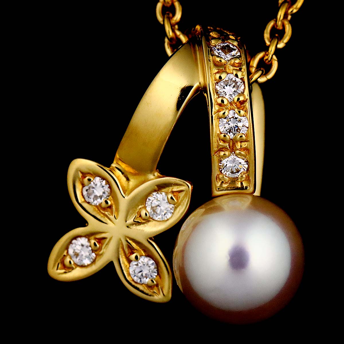 Akoya Pearl 5.6mm Diamond Necklace 18K YG 750