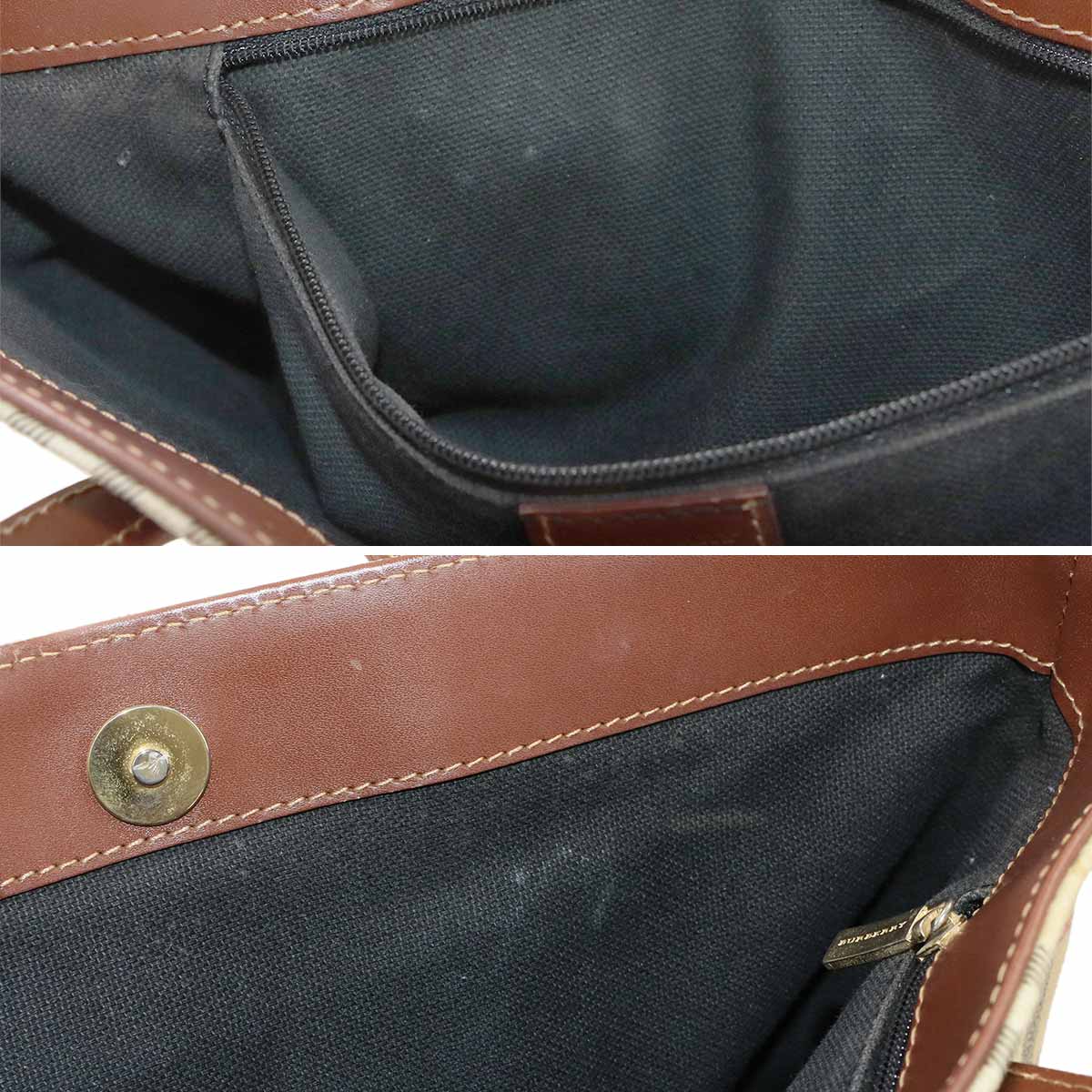 Plaid Hand Bag PVC Leather Beige Brown Purse