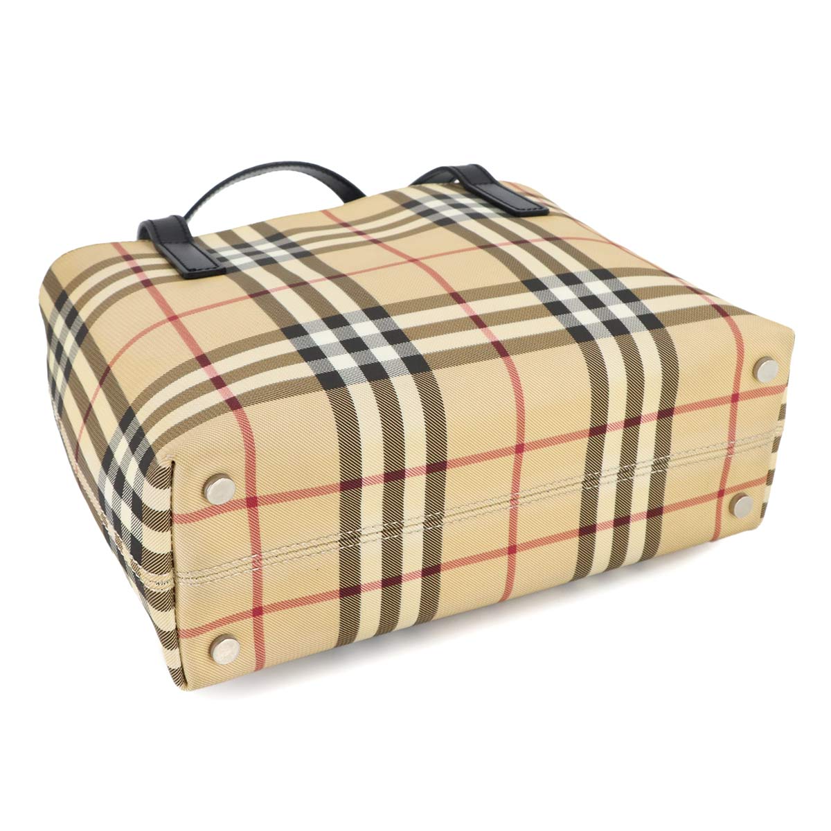 Plaid Hand Bag PVC Leather Beige Black Purse