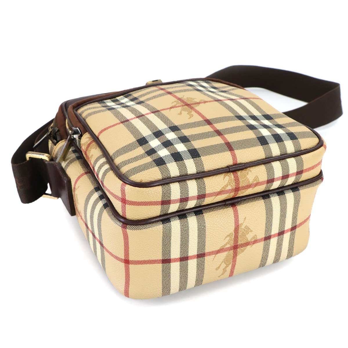 Plaid Shoulder Bag PVC Leather Beige Brown Haymarket Check