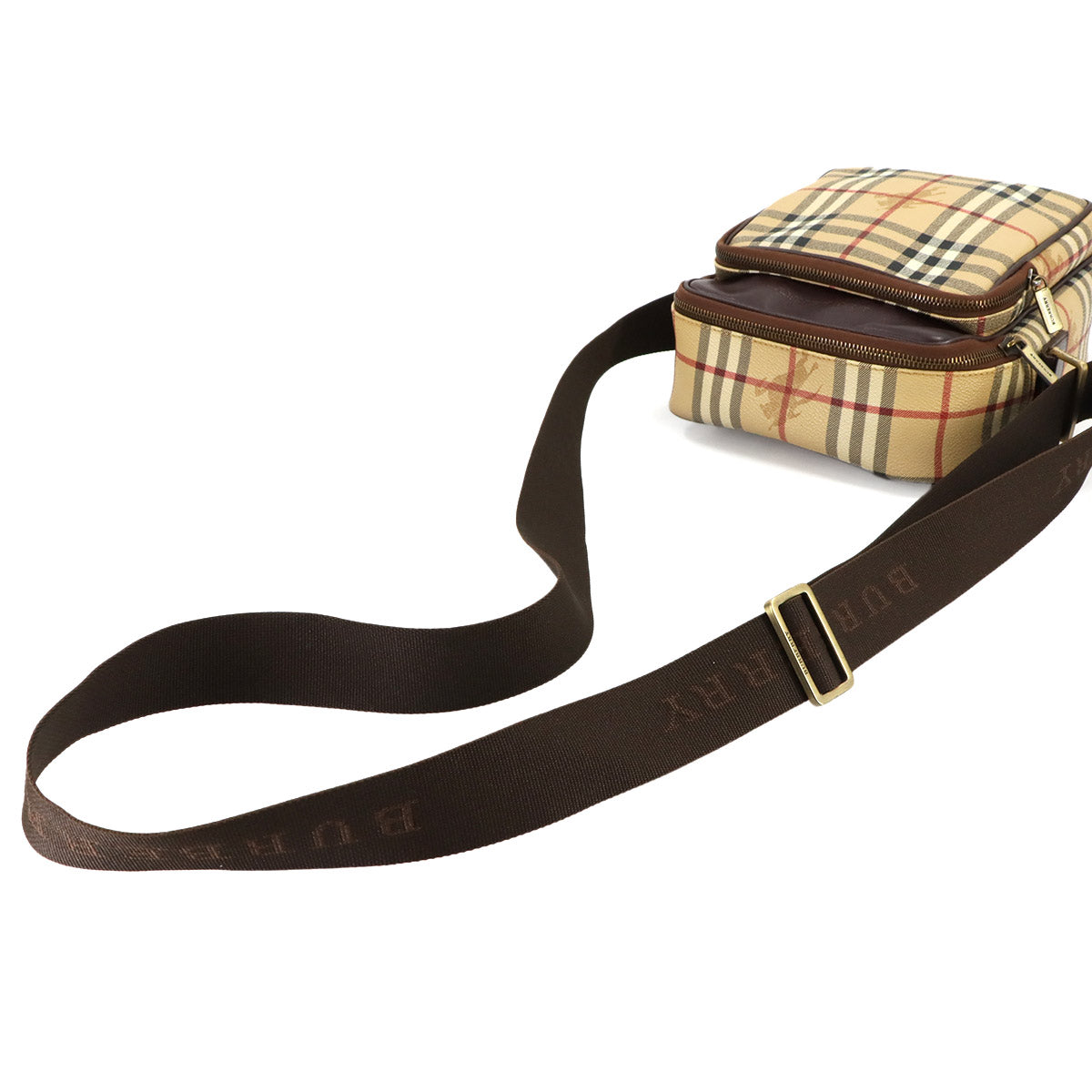 Plaid Shoulder Bag PVC Leather Beige Brown Haymarket Check