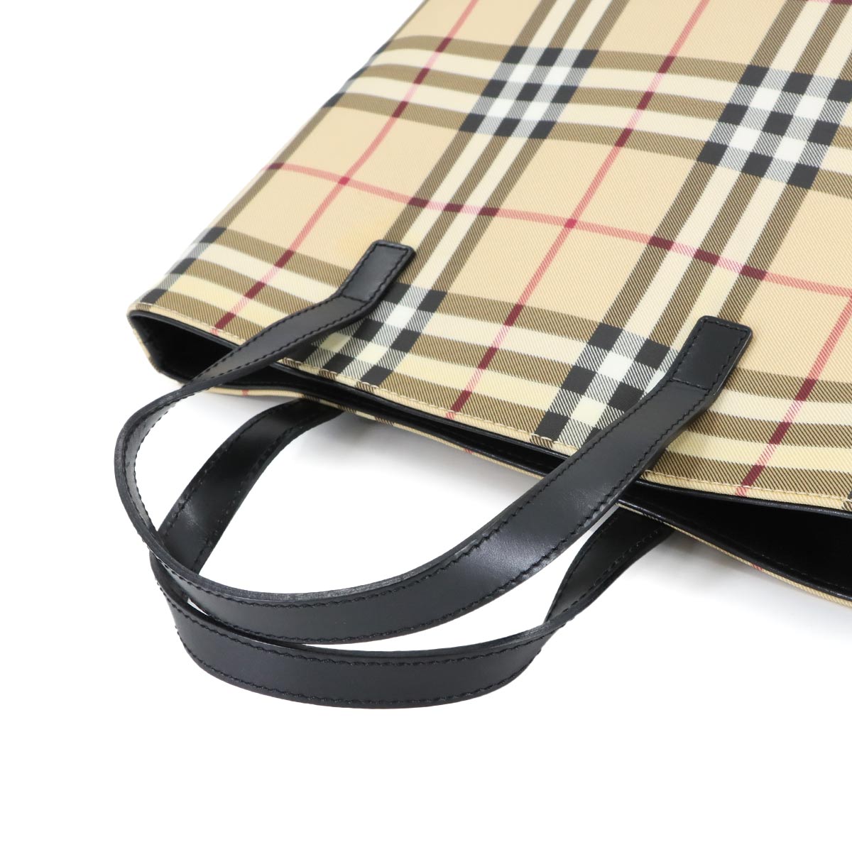 Plaid Hand Bag PVC Leather Beige Black Purse