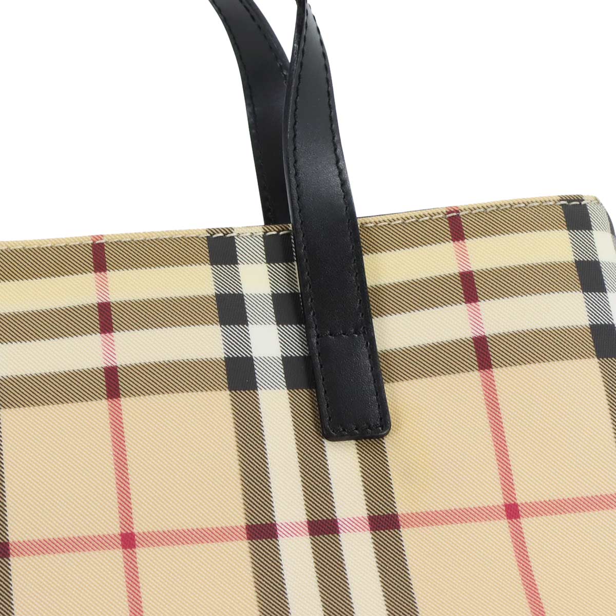 Plaid Hand Bag PVC Leather Beige Black Purse