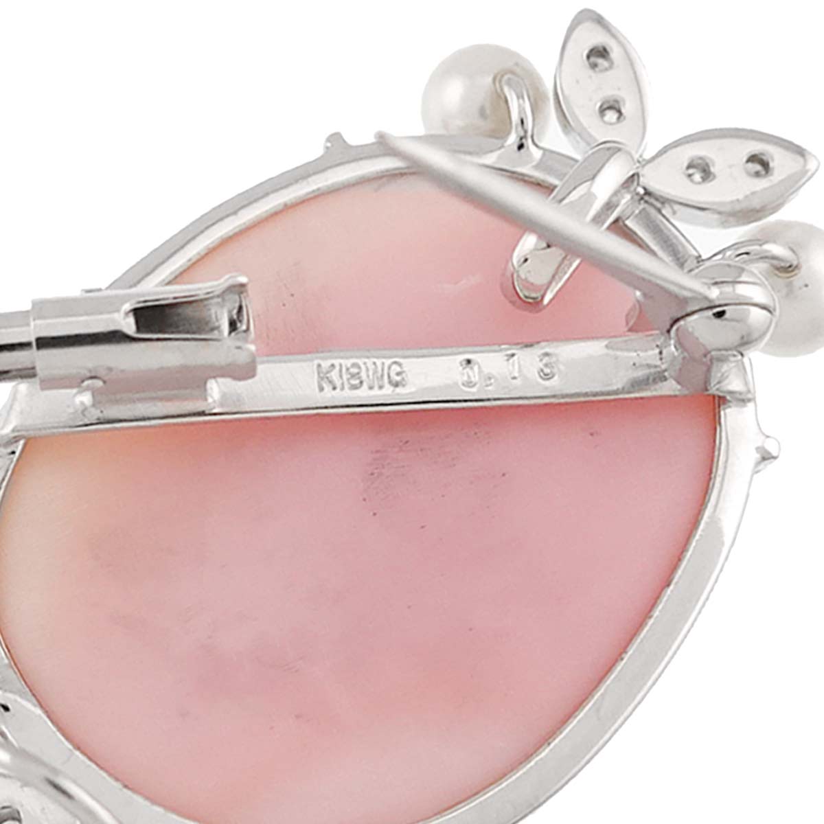 Shell Cameo Akoya Pearl Diamond 0.13ct Brooch Pendant 18K WG 750