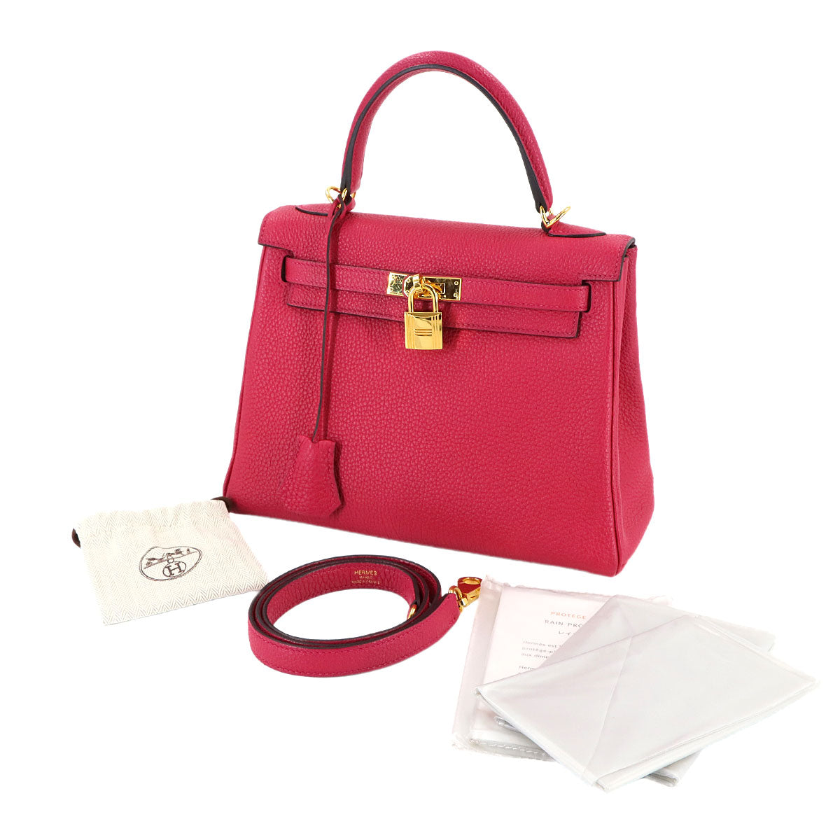 Kelly 25 2way Hand Shoulder Bag Togo Framboise Purse Pink