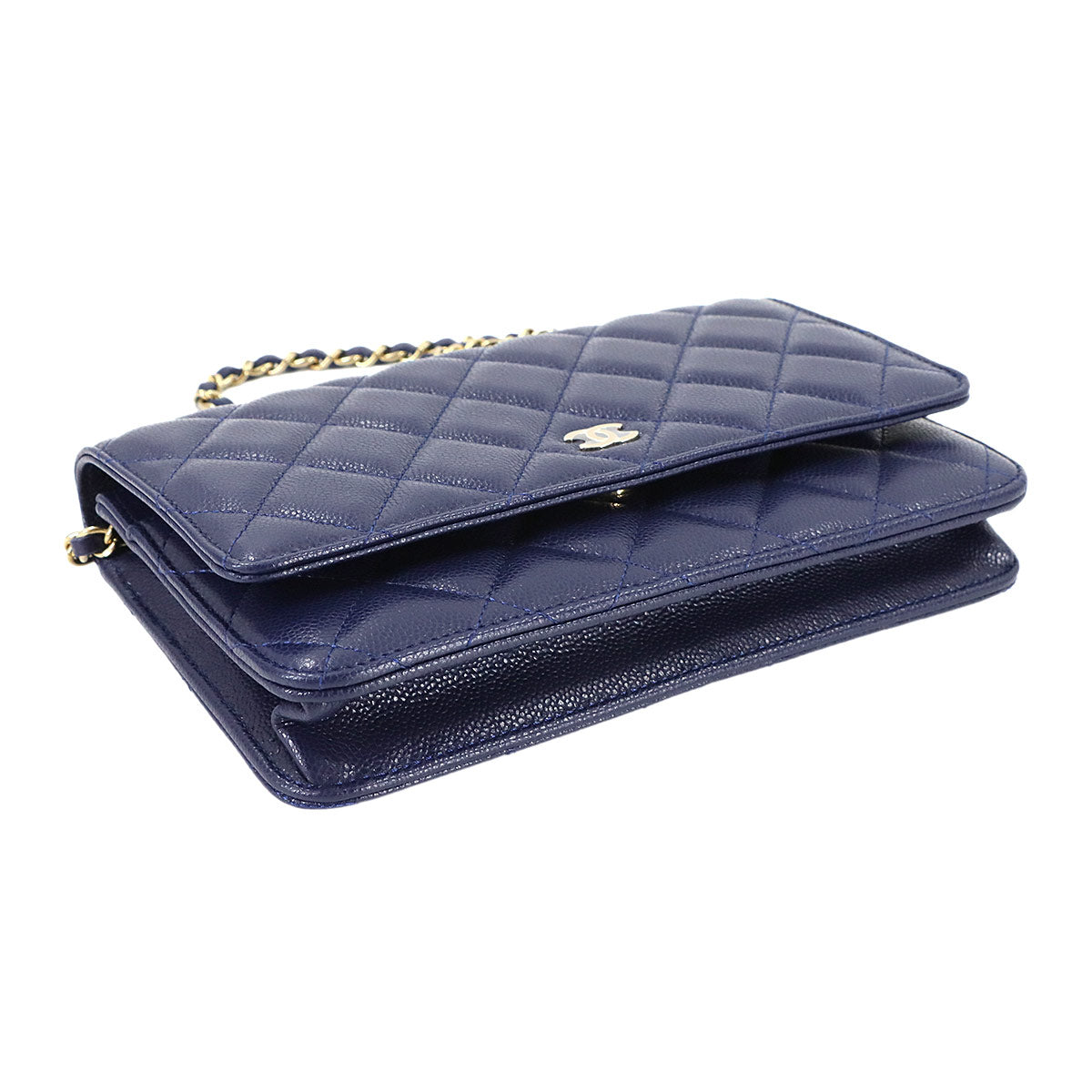 Matelasse Classic Chain Wallet Leather Navy AP0250