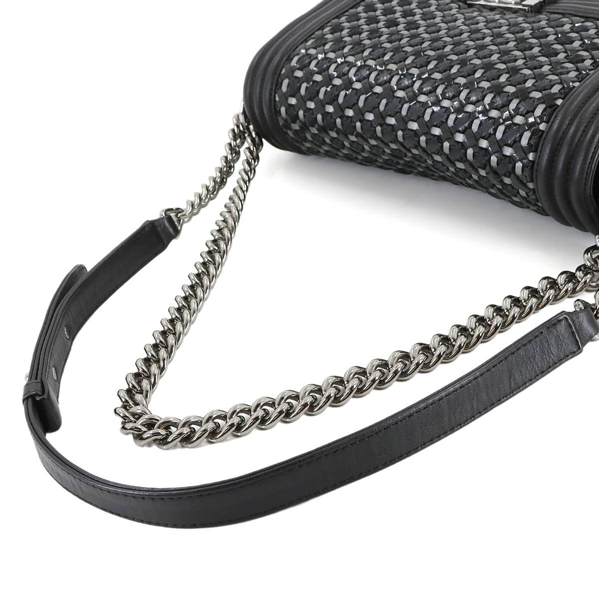 BOY CHANEL Chain Shoulder Bag Leather Enamel Black A67086 Purse