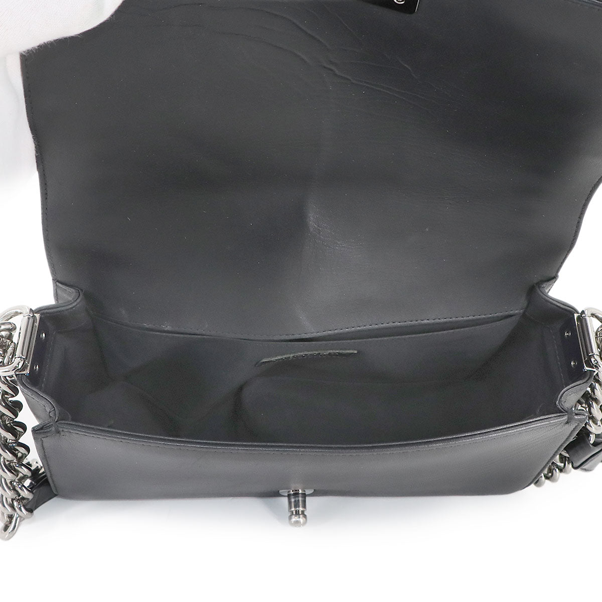 BOY CHANEL Chain Shoulder Bag Leather Enamel Black A67086 Purse