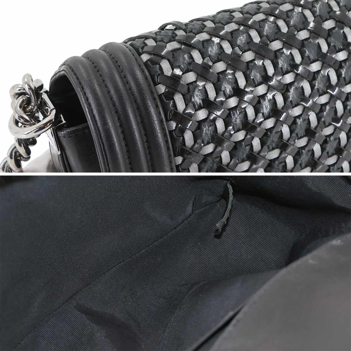 BOY CHANEL Chain Shoulder Bag Leather Enamel Black A67086 Purse