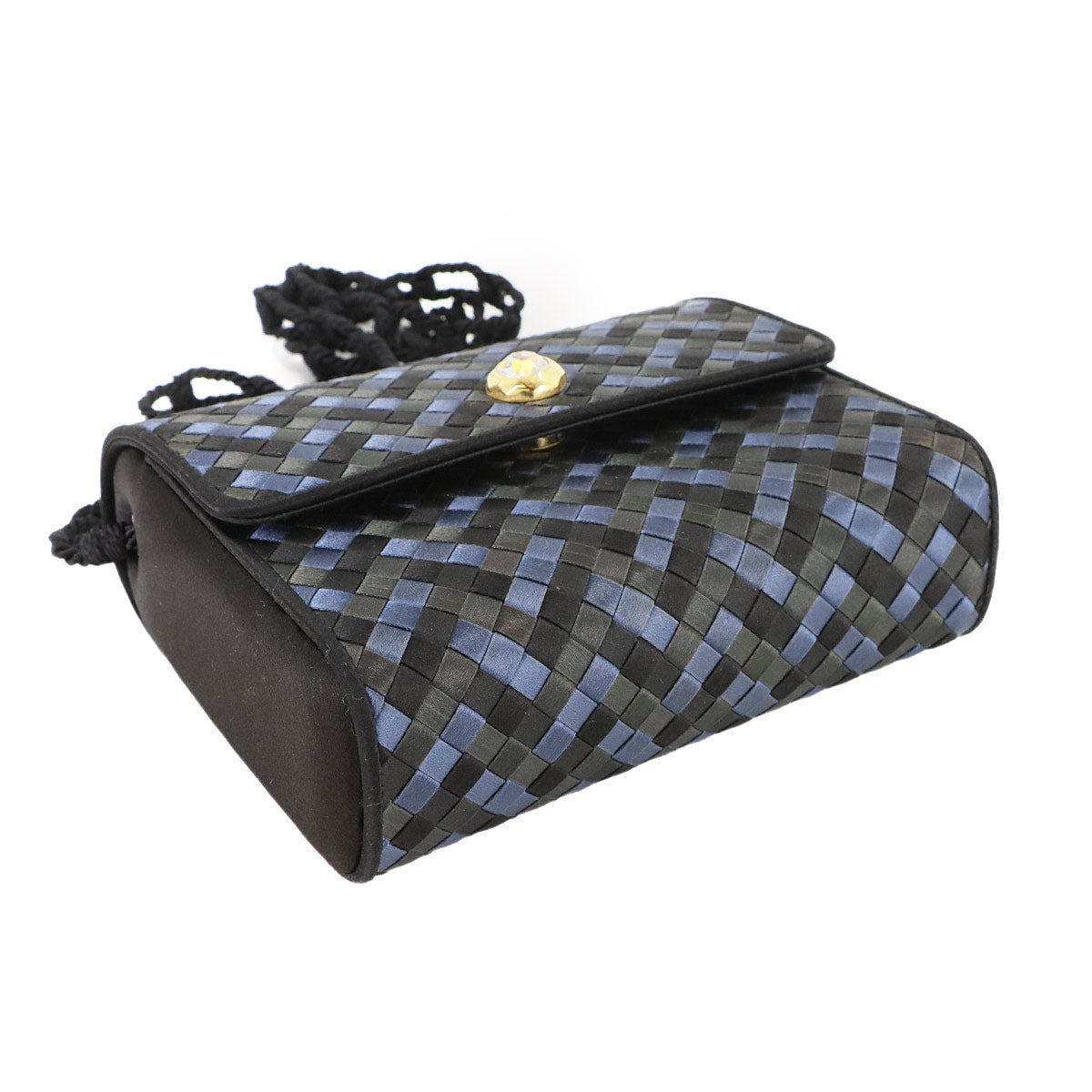 Intrecciato Shoulder Bag Satin Black Navy Purse