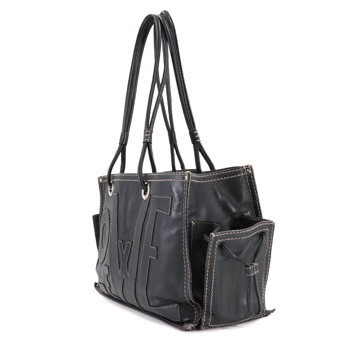 Anagram Logos Tote Bag Leather Black Purse