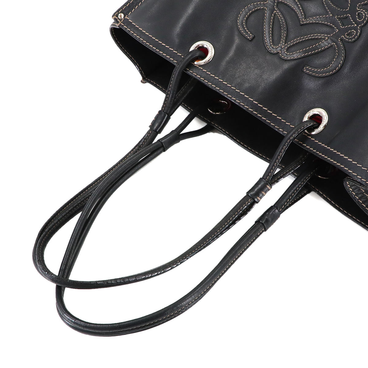 Anagram Logos Tote Bag Leather Black Purse