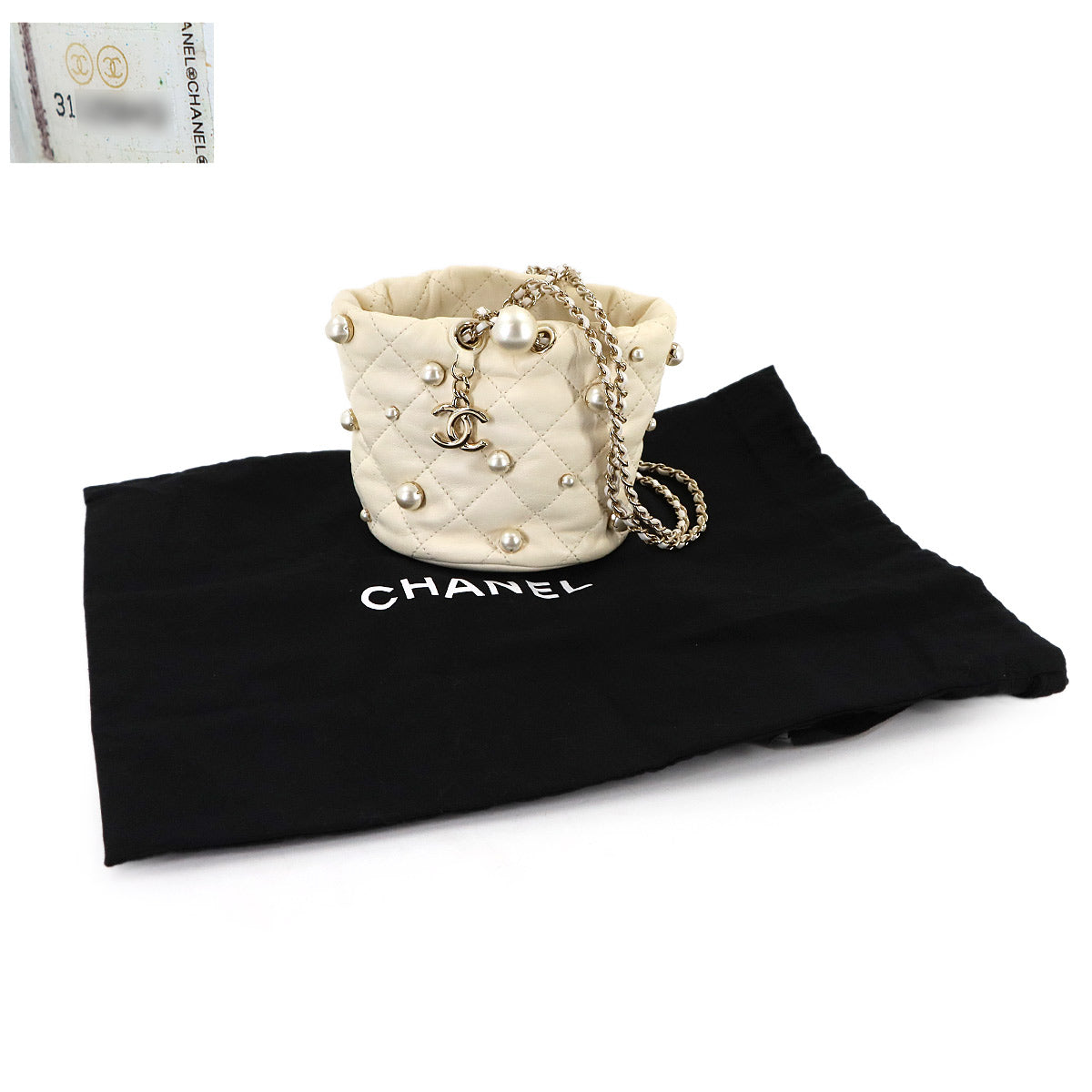 Matelasse Pearl motif Chain Shoulder Bag Leather White AS2518