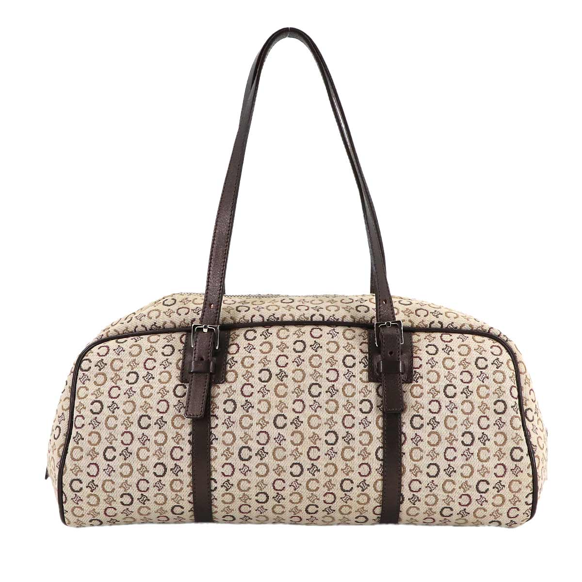 C Macadam Mini Boston Hand Bag Canvas Leather Beige Brown Purse