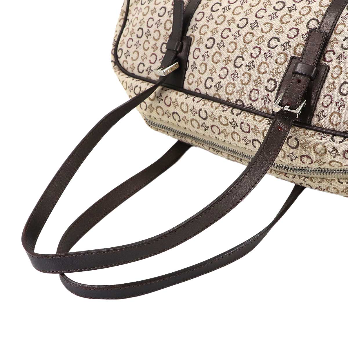 C Macadam Mini Boston Hand Bag Canvas Leather Beige Brown Purse