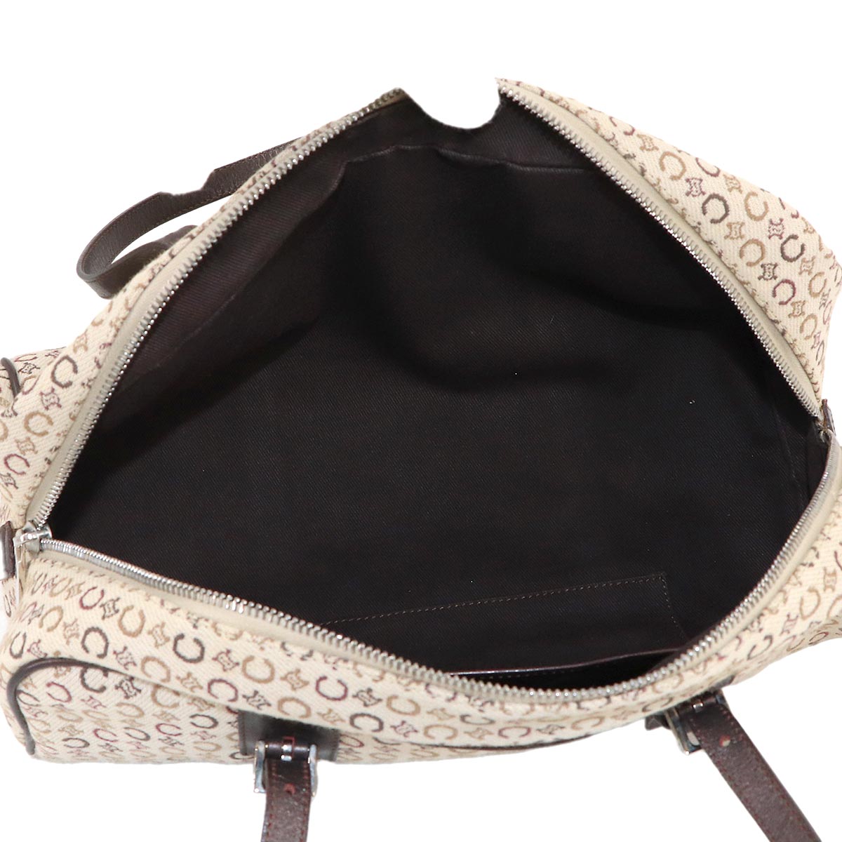 C Macadam Mini Boston Hand Bag Canvas Leather Beige Brown Purse