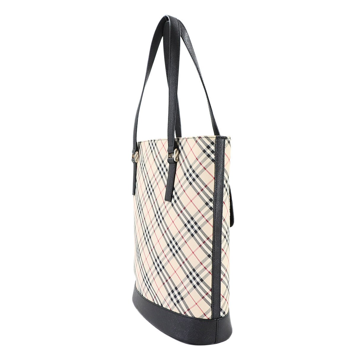 Plaid Tote Bag Canvas Leather Beige Black Purse