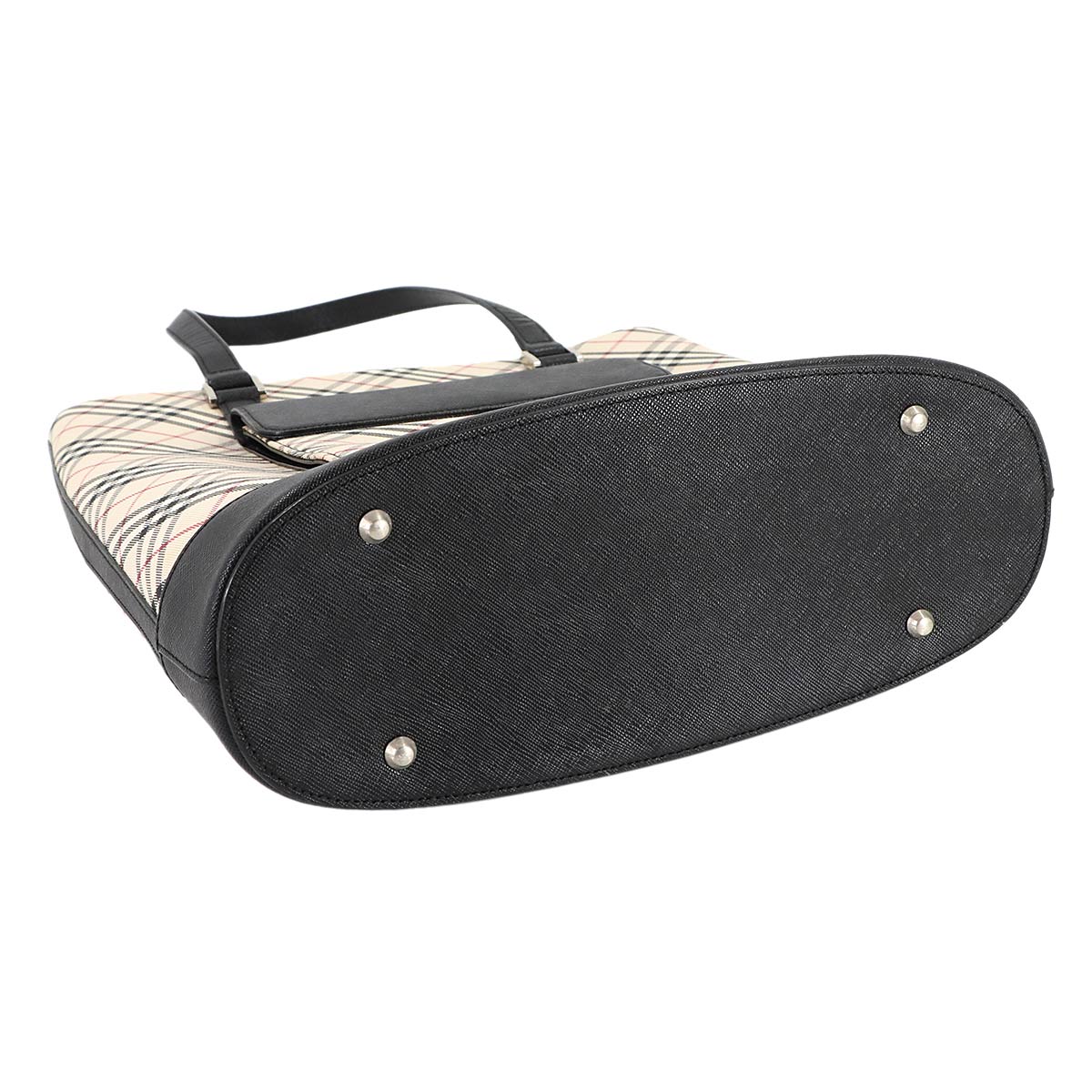 Plaid Tote Bag Canvas Leather Beige Black Purse