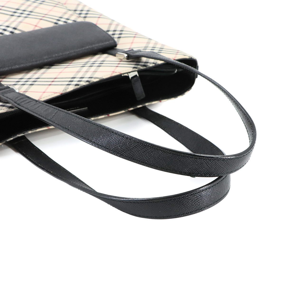 Plaid Tote Bag Canvas Leather Beige Black Purse