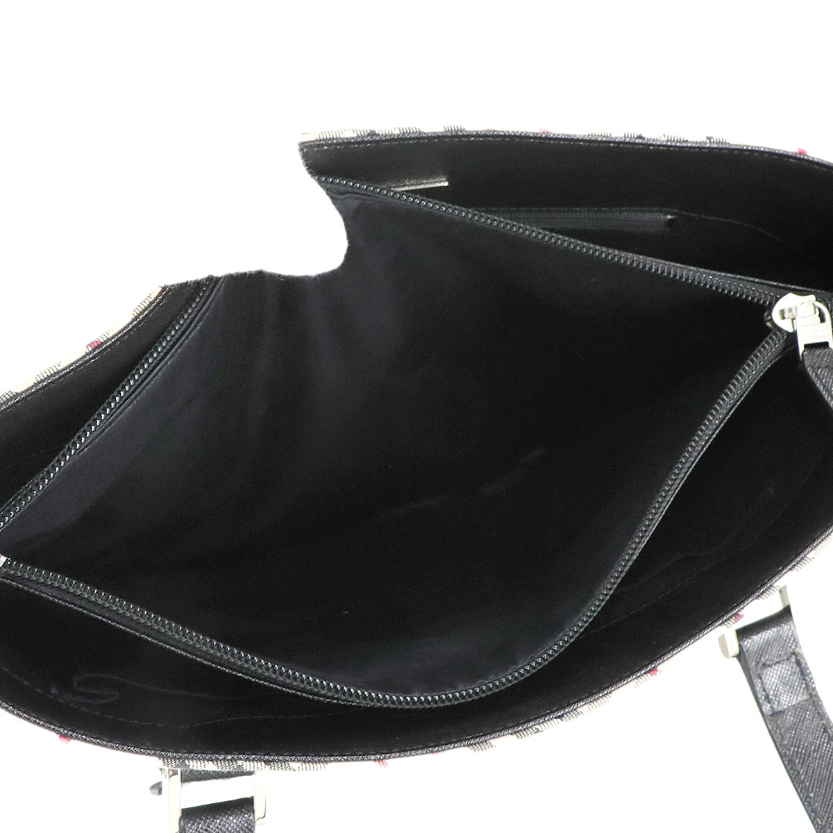 Plaid Tote Bag Canvas Leather Beige Black Purse