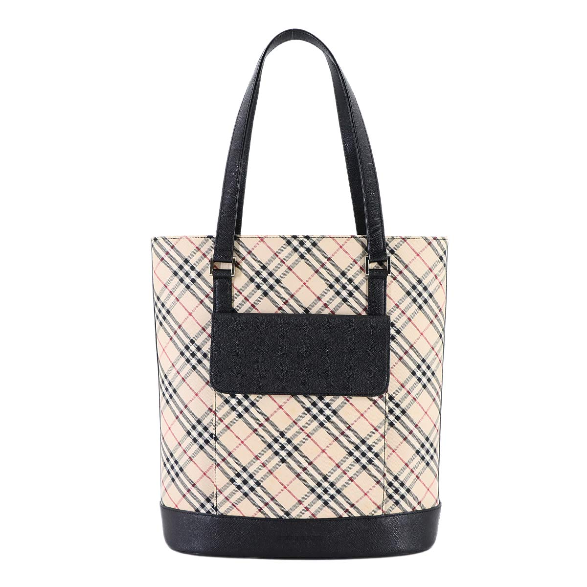 Plaid Tote Bag Canvas Leather Beige Black Purse