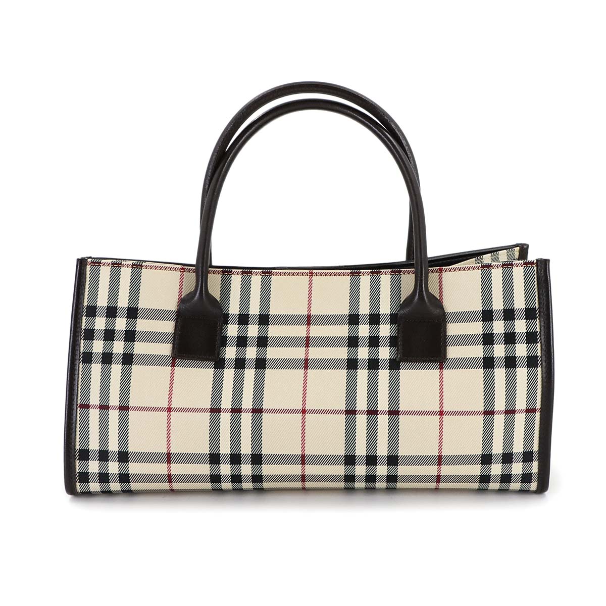 Plaid Hand Bag Canvas Leather Beige Brown Purse